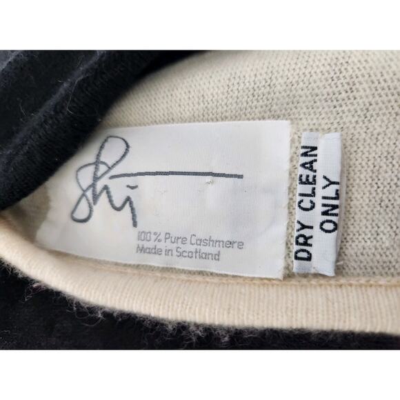 Shi Cashmere Scotland Double Layer Black & Cream Knit Long Cape Shawl Wrap OS - Picture 6 of 8
